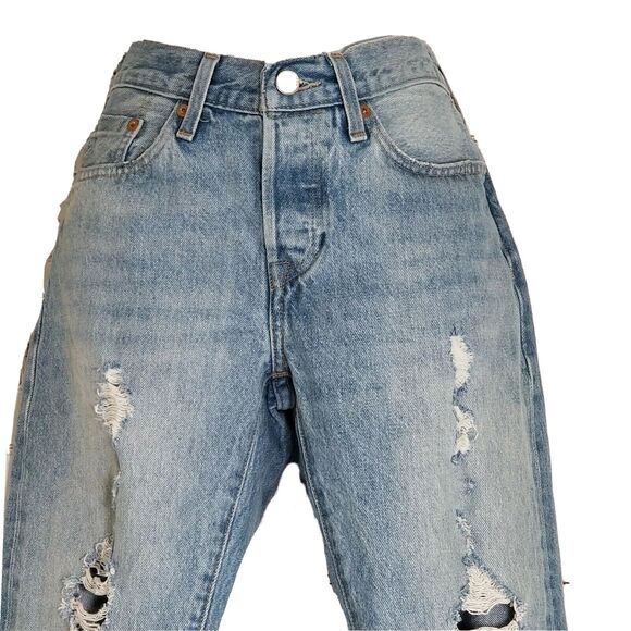 Levis 501 Button Fly Mom Jeans 26 Taper Made Crafted Distress Selvedge Ripped - Picture 4 of 12